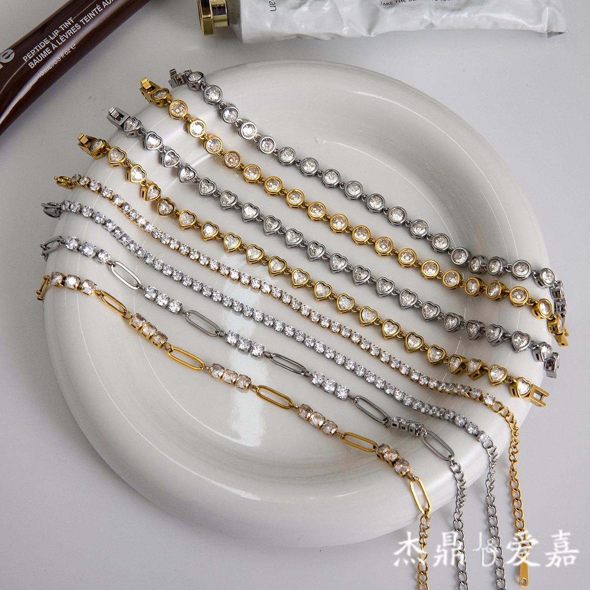 Jieding European and American Stainless Steel Zircon Bracelet Light Luxury High-End Jewelry Women's Non-Fading Titanium Steel Jewelry Cross-Border Jewelry