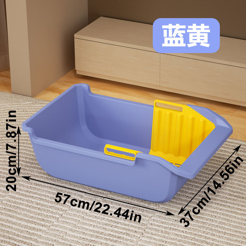 La caja de arena para gatos semicerrada de gran tamaño abierta con valla de elevación inodoro para gatos con pala para evitar salpicaduras externas.
