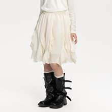 女童蕾丝拼接半身裙2025秋装新款儿童不规则蛋糕裙高腰a字短裙潮