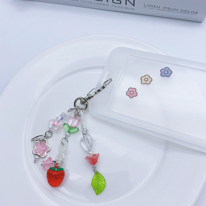 Arylic, Alloy Material Sweet Heart Shape Flower Arylic Alloy Bag Pendant Mobile Phone Chain Keychain