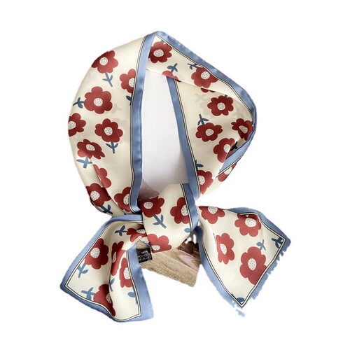 Korean ins spring and summer scarf Internet celebrity flower small silk scarf women's long versatile decorative scarf spring and autumn thin ribbon