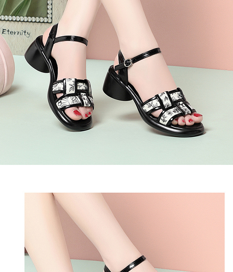 Sandal nữ quai ngang đan dây gót vuông đế dày — màu đen chi tiết 12
