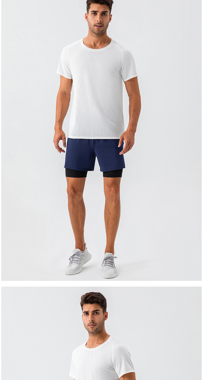 210g Weight Short Sleeve Sleeve Length Nylon Fabric Type Regular Top Length T-shirt Tops Type Outdoor, Running, Sports Occasion Round Neck Neckline Lattice, Solid Color Pattern Simple Style, Classic Style Style Wholesale Simple Style Classic Style Lattice Solid Color Short Sleeve Men's T-shirt 4