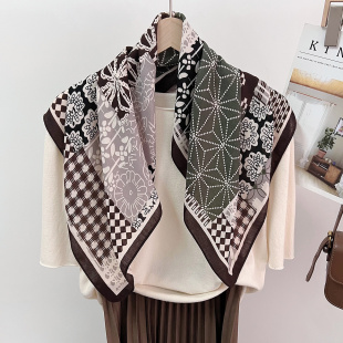 New Spring Ethnic Style Cashew Flower Scarf High-grade Wrap Hair Band Cotton Linen Square Styish All-match Neck Protection Scarf