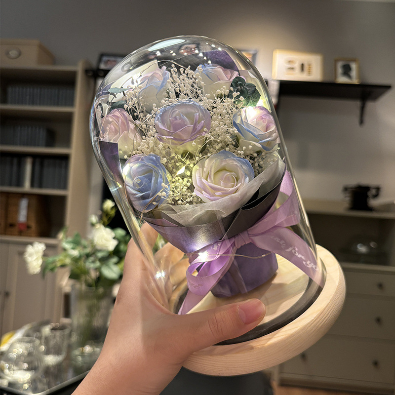 인어공주 - 파란색과 보라색 그라데이션 장미 7송이 - 선물가방 + 축하카드 + 배터리 증정 [완제품 발송]