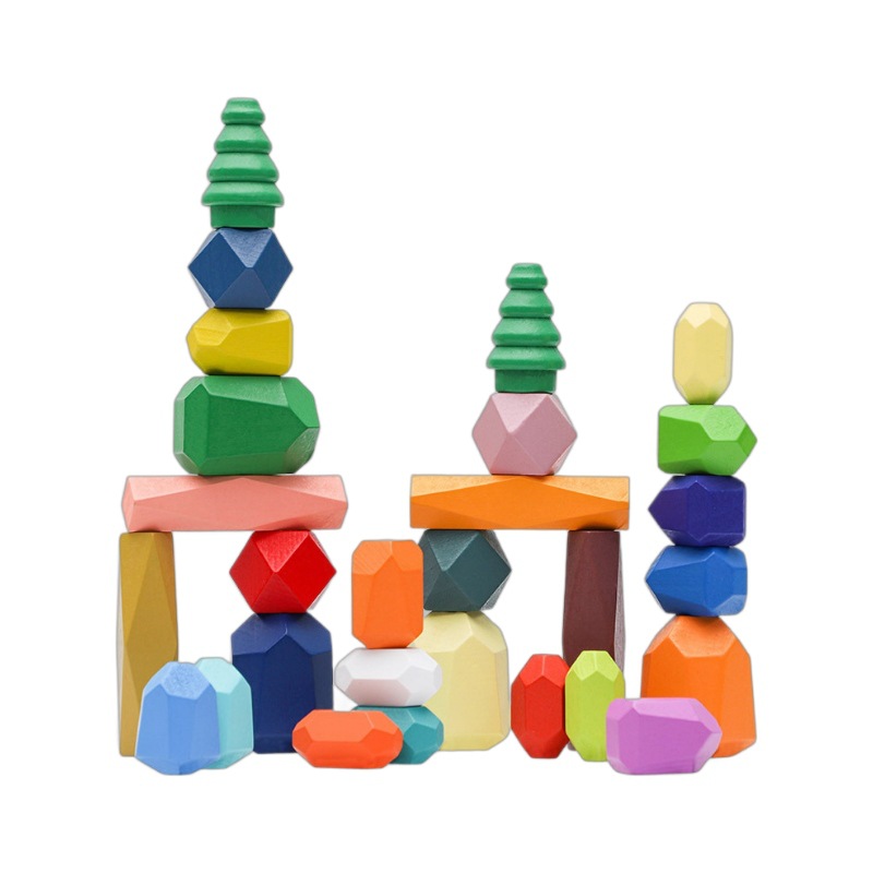 Puzzles infantiles de madera de piedra de color equilibrio de piedra de construcción de bloques interesantes para el cultivo de la concentración de los niños juguetes
