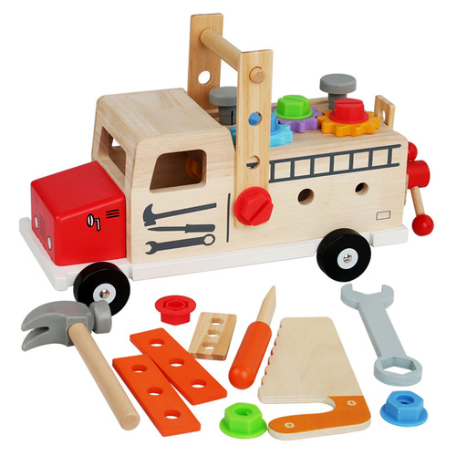 Wooden truck tool box disassembly nut portable tool box young children screw repair station educational toys