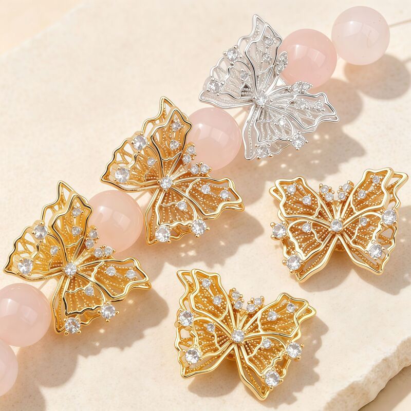 14k gold-plated color-retaining micro-inlaid zircon double-layer butterfly multi-hole perforated spacer beads DIY bracelet necklace jewelry accessories 14k gold-plated color-retaining micro-inlaid zircon double-layer butterfly multi-hole perforated spacer beads DIY bracelet necklace jewelry accessories