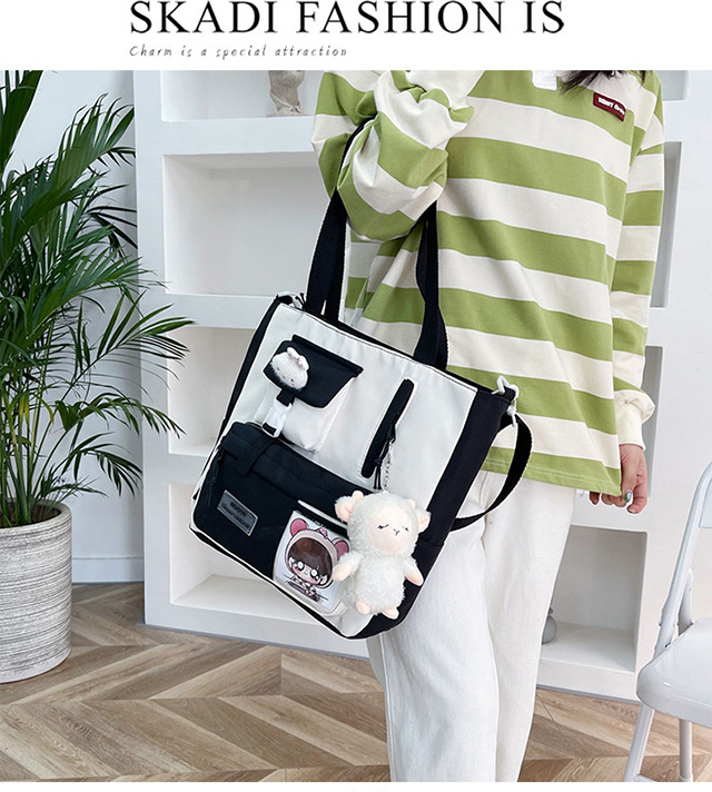 Canvas bag, large-capacity crossbody bag for women, Japanese and Korean version single-shoulder bag, student class tutorial bag, versatile ins trendy book undefined