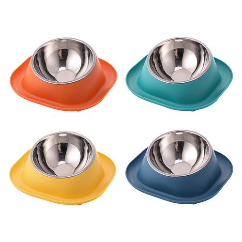 Manufacturer wholesale stainless steel dog bowl cat bowl dog food bowl pet bowl large capacity slanted mouth cervical protection cat feeder