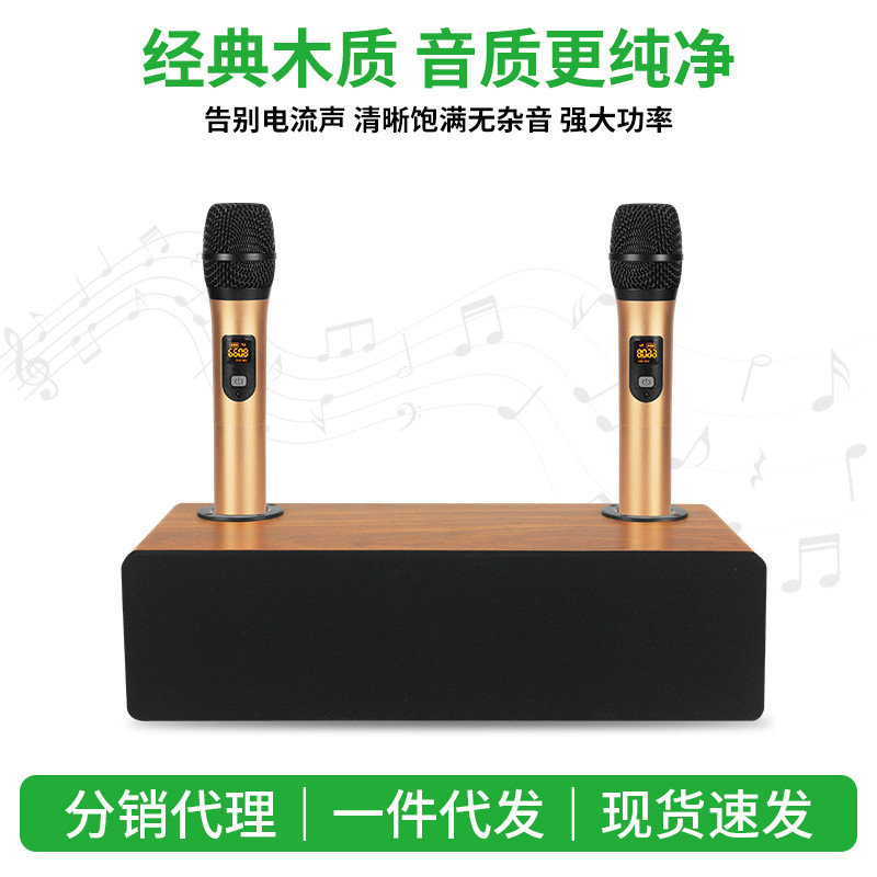 Microphone Audio Karaoke Integrated Sound Card Bluetooth Speaker Tv with Wireless Microphone Home Ktv Audio Set