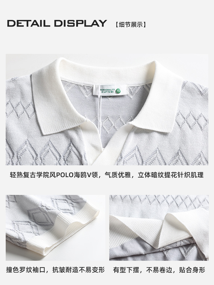 Hombres de alto nivel camiseta de polo de hielo de jersey de diamante hombre V-collar lujo ligero negocio con camiseta de cuello de manga corta ropa de hombre