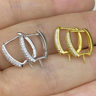 S925 sterling silver pearl earrings empty holder accessories diy handmade shiny bucket ear buckle 925 silver earring U-shaped