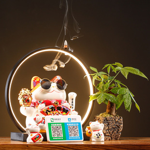 Lucky Cat Lantern Circle Opened for Business, Lucky Cat Store Front Desk Business Brisk Gifts Living Room Ornaments LED