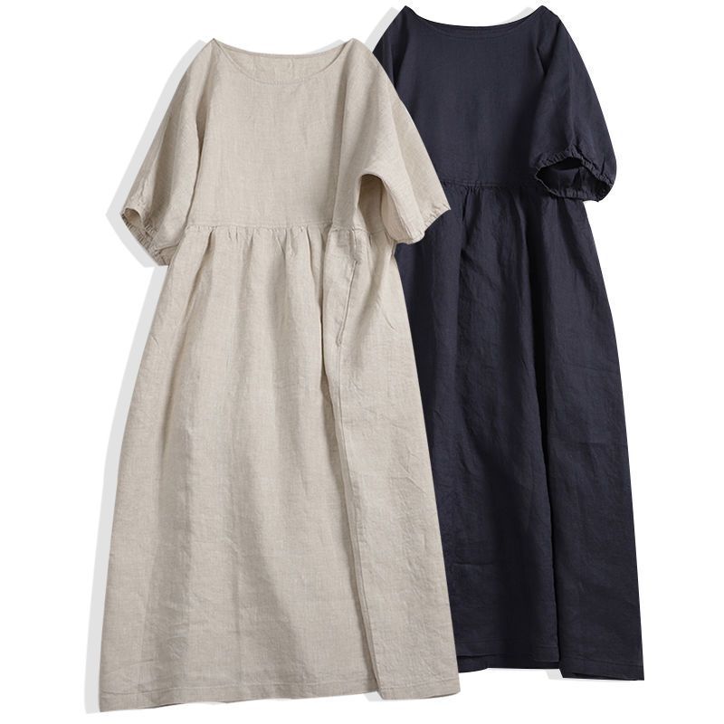 Plus-Size Short-Sleeve Dress for Women, Casual Round-Neck Cute Doll Dress, Loose Artistic Style, 2026 New Spring-Summer Dress Plus-Size Short-Sleeve Dress for Women, Casual Round-Neck Cute Doll Dress, Loose Artistic Style, 2026 New Spring-Summer Dress