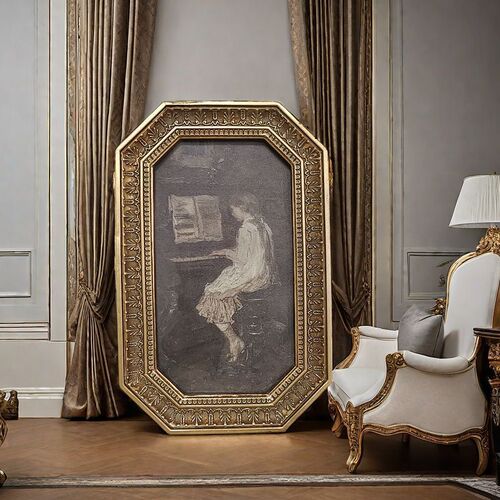 Retro French canvas hanging painting entrance living room bedroom side cabinet pearl chain octagonal waterproof decorative painting decorations
