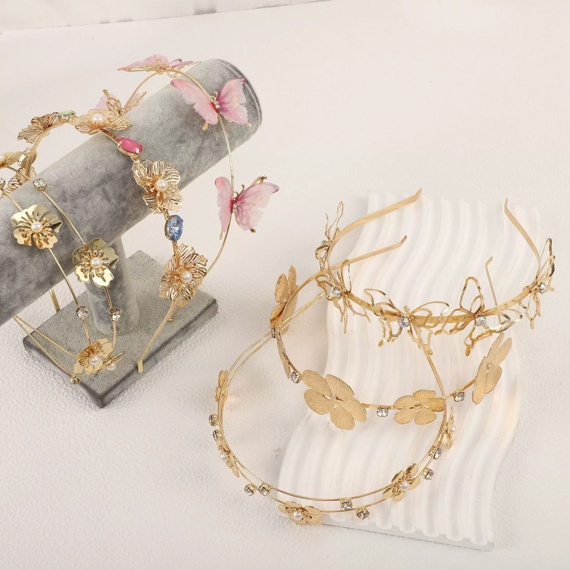 新款跨境金属发箍森系百搭日常压发发饰新娘皇冠伴娘头饰发箍套装