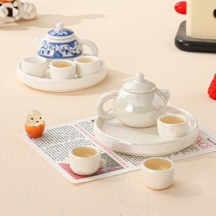 Pearl White Mini Children's Tea Set Small Teapot Ceramic Simulation Toy suit Tea Art Children's Tea Can Drink Water