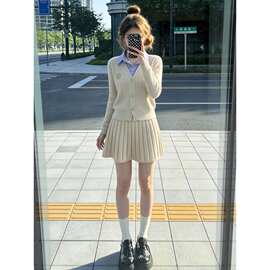 法式套装女秋冬新款针织外套上衣百褶半身裙显瘦两件套