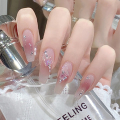 Bride's Lilac Camellia Fairylike High-End Style Nail Art Long False Nails Finished Nail Beauty