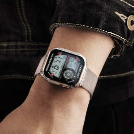 适用于苹果手表不锈钢表带iwatch4567全包钢化膜保护壳米兰金属44