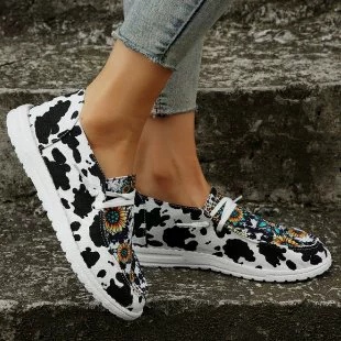 Amazon трансграничная Внешняя торговля Новые парусиновые туфли на плоской подошве с принтом, удобная модная повседневная обувь с круглой головкой, женская оптом