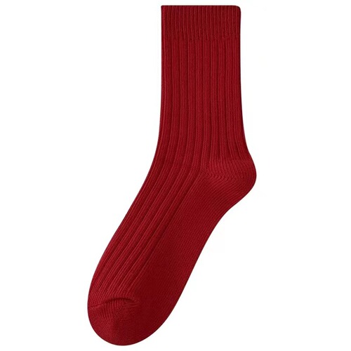 Big red socks women's mid-calf solid color cotton socks autumn and winter Year of the Dragon and animal year wedding couple New Year's warm socks