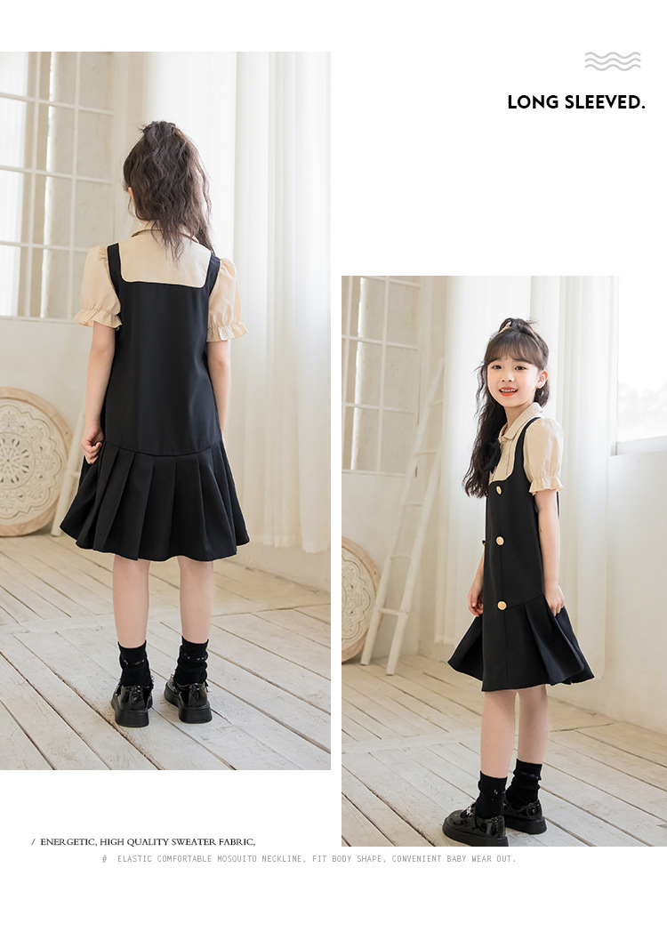 Preppy Style Color Block 2 In 1 Polyester Girls Dresses display picture 4