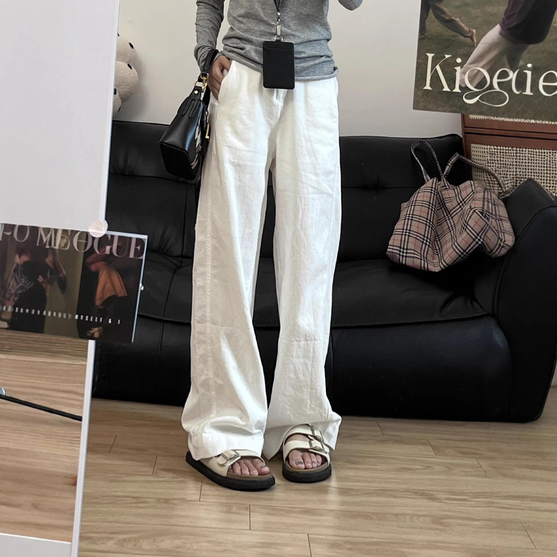 New Style White Tencel Linen Pants, Cotton-Linen Pants, Casual Pants, Straight-Leg Pants~