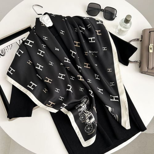 Hot-selling new Korean-style Instagram-inspired high-end printed letter patterned women's silk twill decorative silk scarf
