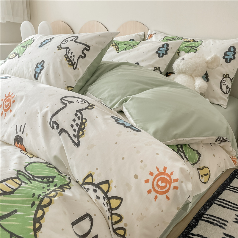 Cama de algodón de cuatro piezas 100 cubierta de sábanas de algodón cubierta de sábanas de dormitorio de estudiantes de tres piezas con camas Kasa4