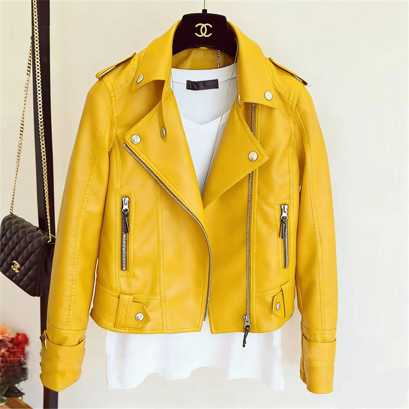 Women's Leather Jacket 2026 New Spring and Autumn Korean Style Trendy Lapel Biker Short Jacket Pu Leather Jacket Women's Small Leather Coat
