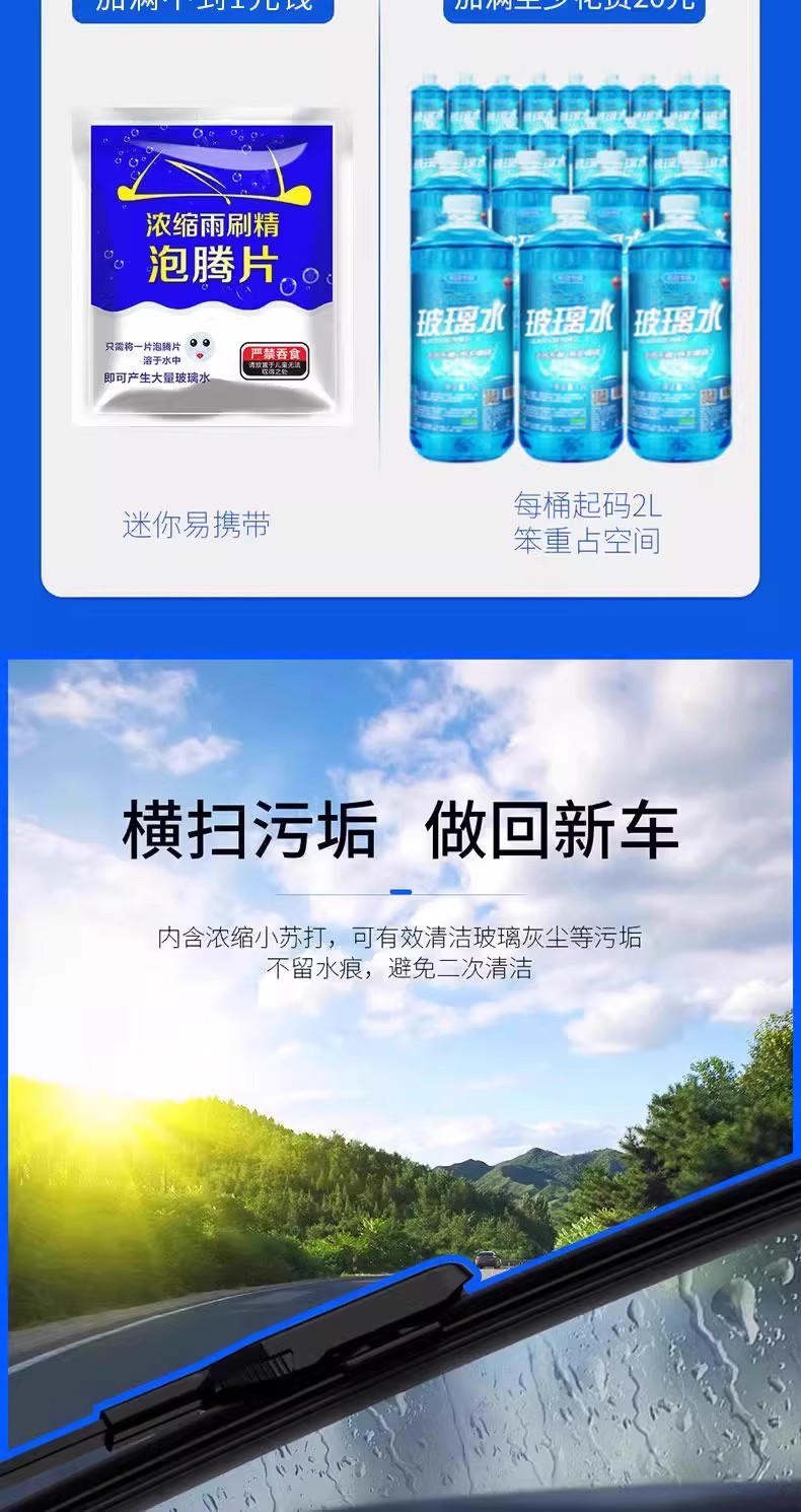 Car Glass Water Effervescent Tablets to Remove Oil Film Wiper Super Concentrated Tablets for All Seasons, Strong Decontamination and Anti-Freeze Wiper Essence
