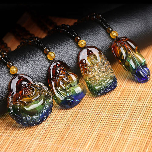 Ancient three-color glaze pendant god luck wealth Buddhist necklace mythical wild animal guanyin fox spirit necklace pendant necklace for men and women fox Buddha