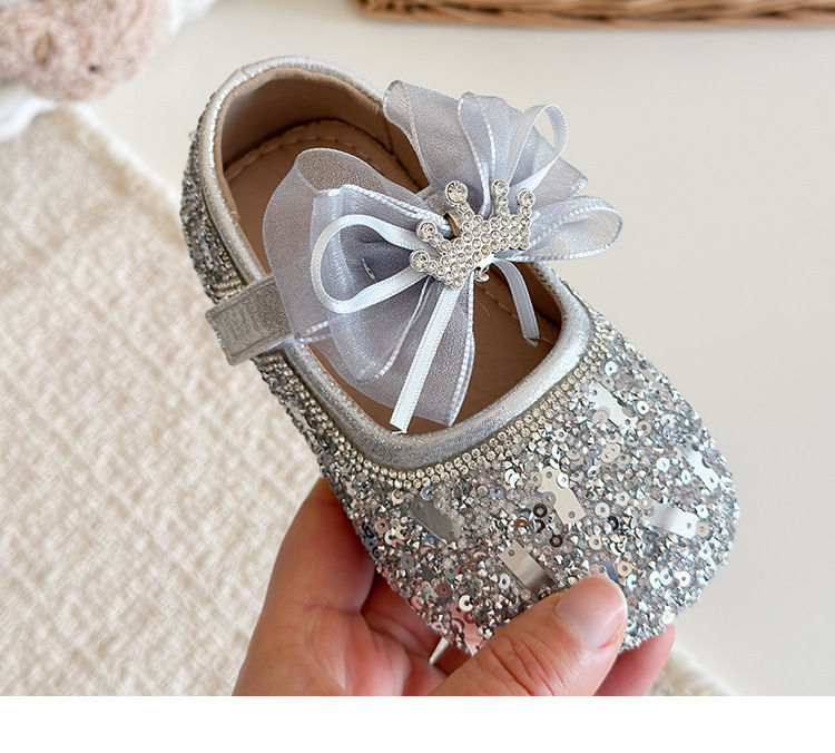 Girls Leather Dance Shoes With Crown And Bow For Performance_voghion.com