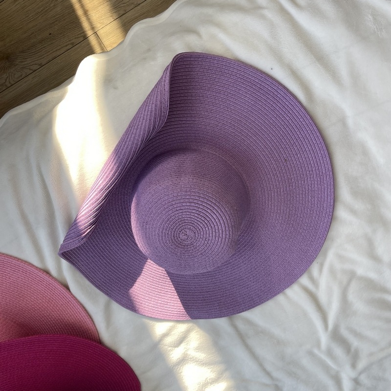 Crimping Rim Women's Elegant Simple Style Solid Color Crimping Straw Hat