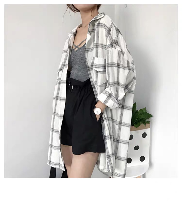 Temperament Commuter, Intellectual Style Style Printing Craft Autumn Plaid Loose Women's Shirt New Style Long Sleeve Mid-Length Sun Protection Thin Fashionable Commute Intellectual Style