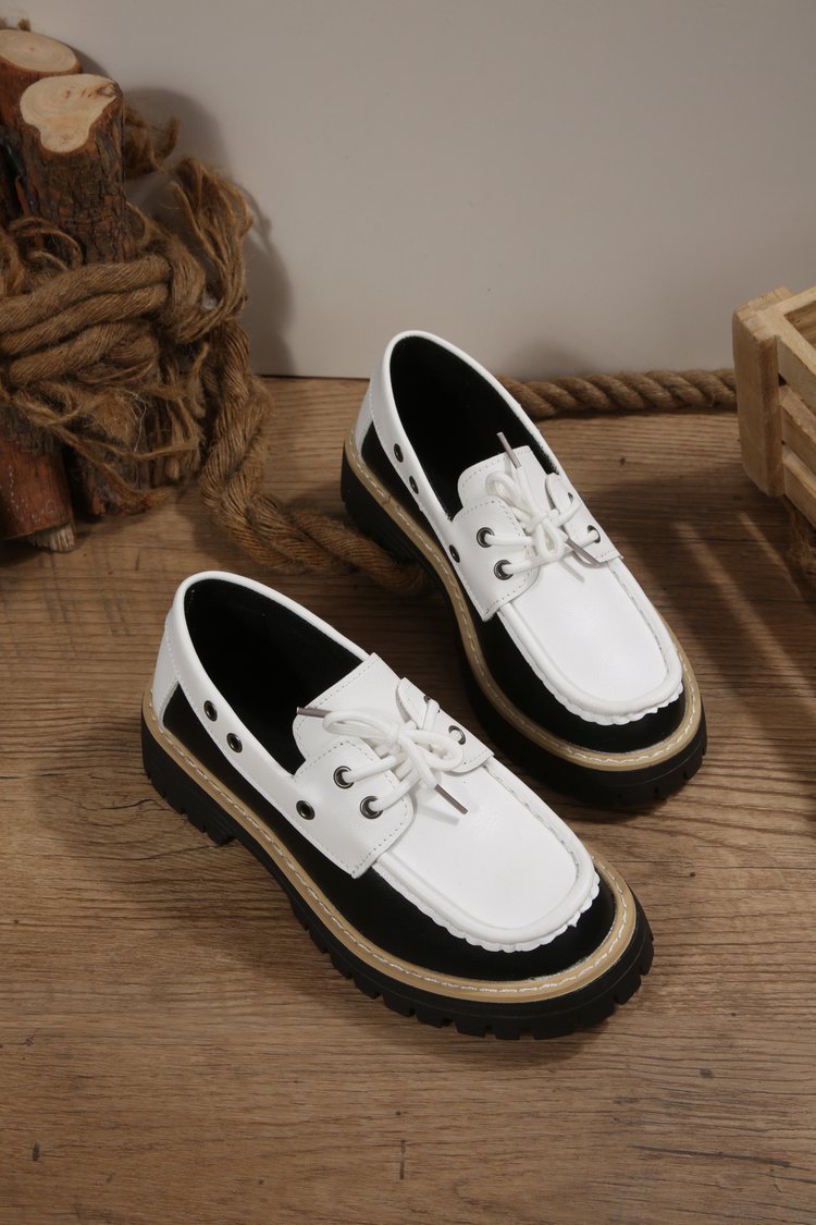 Damesloafers in grote maten met vetersluiting, kleurblokken, casual, lente, nieuwe stijl, enkelschoenen_voghion.com