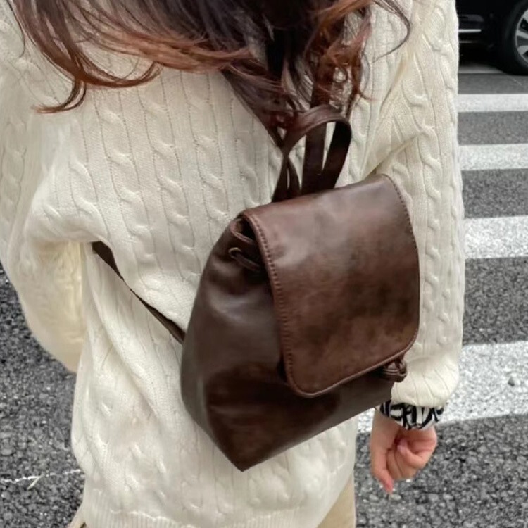 2026 Xiaohongshu Same Style Pu Compact Retro Brown Backpack for Women, New Ins Simple Versatile Shoulder Bag 2026 Xiaohongshu Same Style Pu Compact Retro Brown Backpack for Women, New Ins Simple Versatile Shoulder Bag