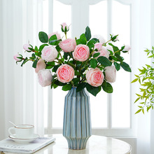 新款3头手感保湿玫瑰仿真花 花婚庆家居客厅装饰摆件高档保湿玫瑰