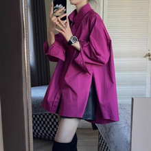 秋款高级感轻奢玫红色衬衫上衣设计感小众独特别致宽松防晒外套女