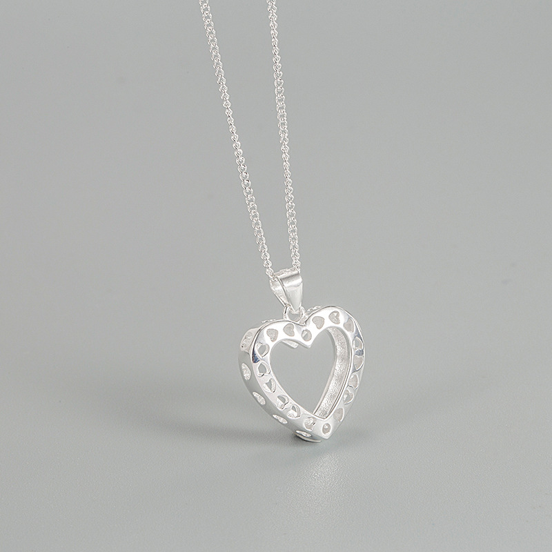 925 Sterling Silver Pendant Material Stone-Free Inlay Material 925 Sterling Silver Curb Chain Plating Hollow Out Heart Shape Pendant Necklace Long Necklace Necklace