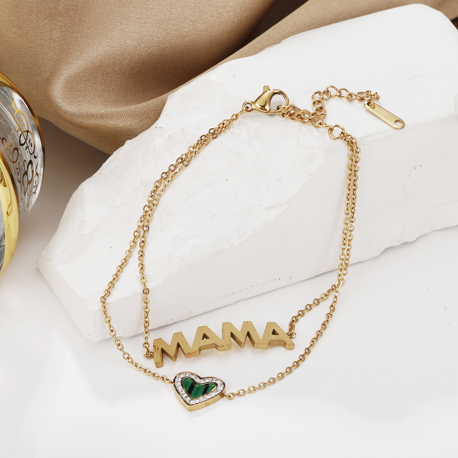 Fashion Heart Shape Stainless Steel Inlay Zircon Bracelets 1 Piece