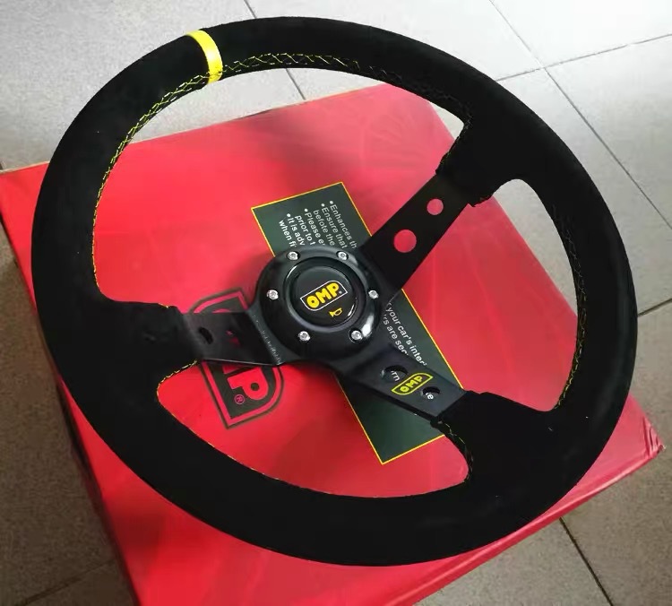 In-Stock Wholesale Omp Black Suede Deep Concave Classic Racing Steering Wheel Car Steering Wheel
