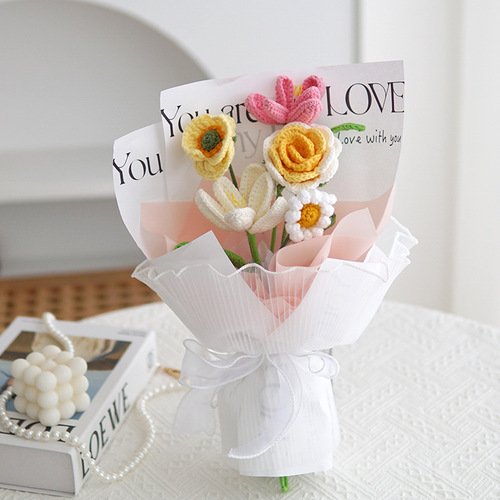 Hot selling new hand-crocheted poppy everlasting flower combed cotton artificial flower holiday gift small bouquet wholesale