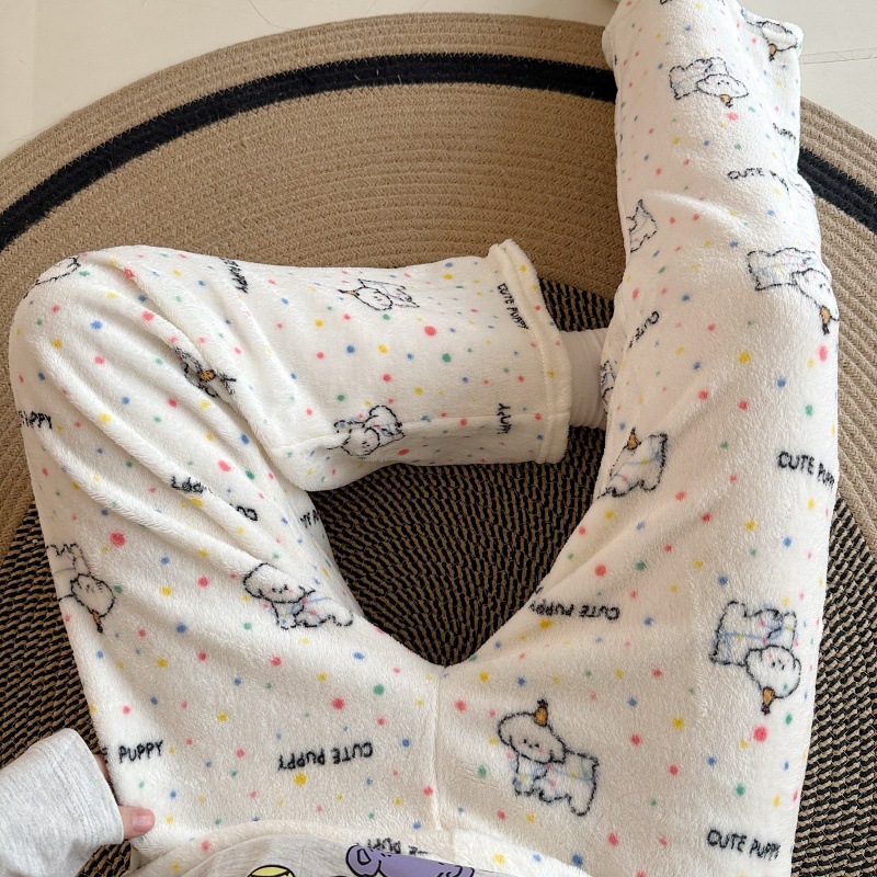Pantalones de pijama de franela de dibujos animados de otoño y invierno para mujeres con pantalones de lana de coral caliente para estudiantes de lana de invierno para el hogar