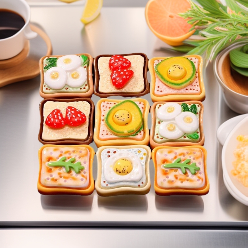 仿真鸡蛋吐司 diy食玩草莓面包蛋糕店儿童迷你食完礼品树脂装饰品