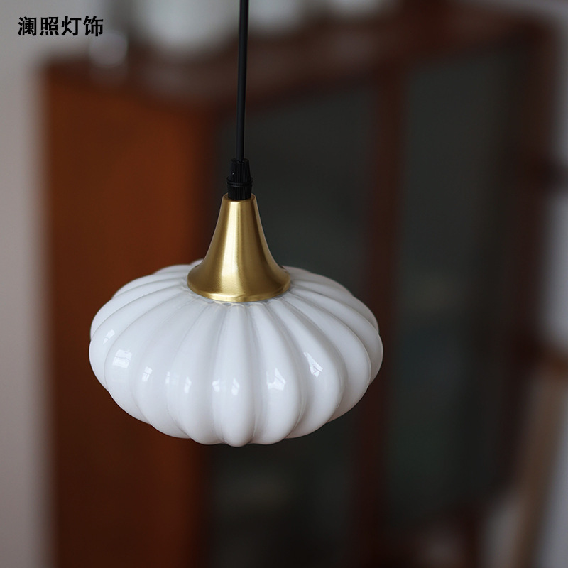 Vintage White Jade Glass Chandelier Living Room Side Bedroom Bedside Restaurant Homestay Sink Middle Ancient Brass Chandelier