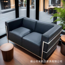 简约现代服装店柯布西耶Lc3真皮沙发组合工作室钢架黑色双人休闲