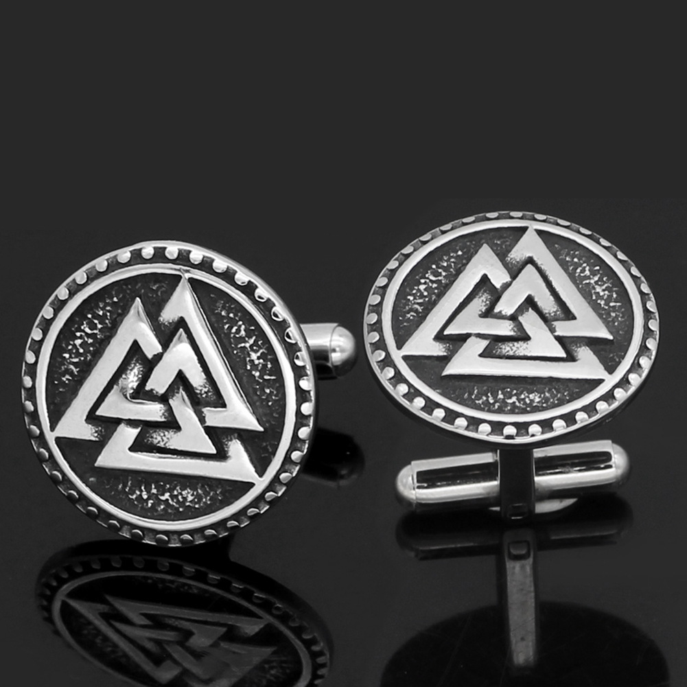 Cross-border hot sale Viking aoding triangle Rune stainless steel shirt suit men's cufflinks stainless steel wholesale
